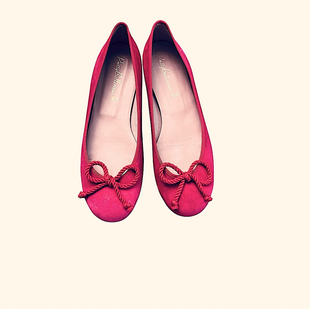 Pretty Ballerinas Red Suede Ballet Flats Bow EU 40 | Balletcore | Made in Spain
